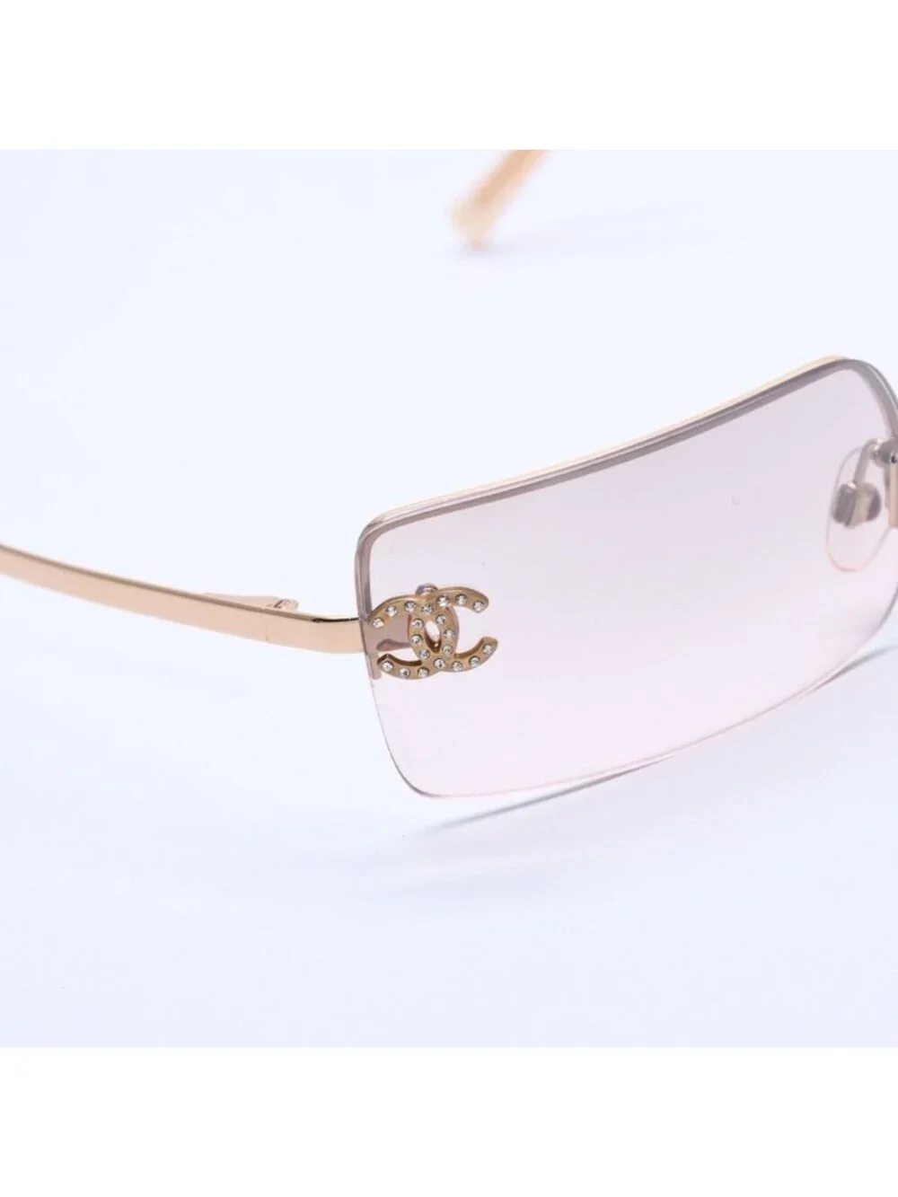 Chanel Half Rim Sunglasses Eyewear CC Logo Rhinestone